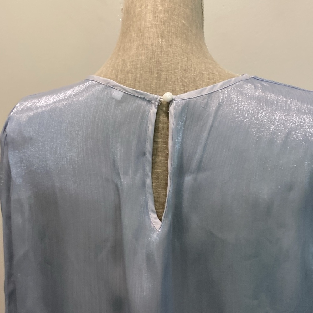 Pearl-Embellished Light Blue Long-Sleeve Women's Top - Picture 12 of 16